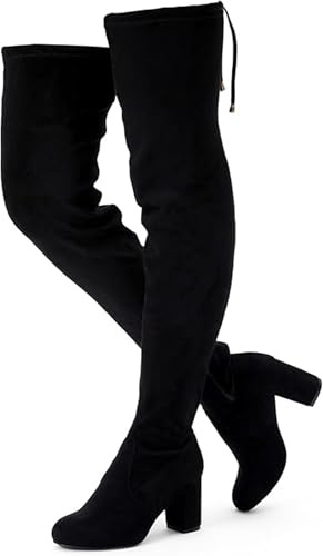 Vepose Women's Thigh High Over The Knee Boots, 3 Inch Block Chunky Heel Fashion Boot for Lady, 992 - Suede Black, Size 8 US (CJY992 Black 08)