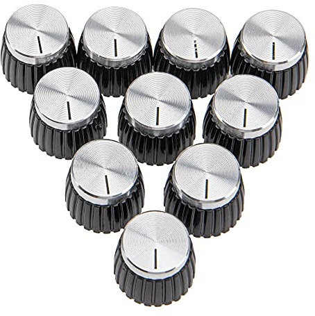 Yootones Gitarren-Verstärker zum Aufstecken für Marshall-Verstärker mit 6 mm Durchmesser (schwarz mit silberner Kappe) 10 Stück