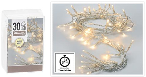 LED Lichterkette batteriebetrieben normales Kabel (Kaltweiß/weiß, 3 x 30 LEDs)