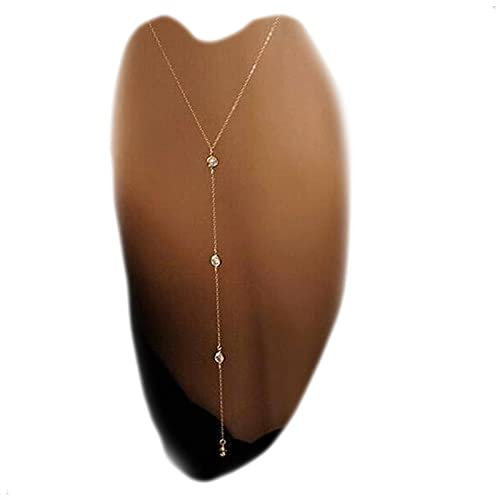 Yheakne Hochzeit Kristall Hintergrund Halskette Gold CZ Y Lariat Halskette Kette Lange Strass Y Halskette Braut Zurück Halskette Körperschmuck für Frauen und Mädchen (Gold B)