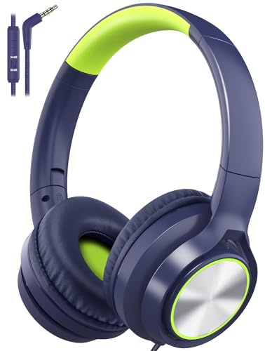 Kids Headphones with Cord , Wired Over Ear Headsets with Microphone Limited Volume 85dB/ 94dB, Portable Wired Headphones for Kids Boys Girls Teens Children Online School/Travel/iPad/Tablet/Cellphone