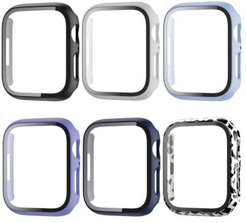 Haojavo Schutzhülle Kompatibel mit Apple Watch Series 8 Series7 45MM, 6 Stück Hülle 2 in 1 Gehäuse Hart Schutz und HD Gehärtetes Displayschutz Zubehör für iWatch 45 MM