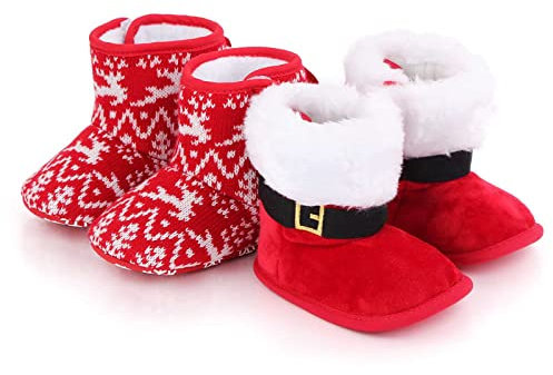 Natale Neonato Stivali di Natale Stivaletti Babbo Natale Neonato Invernali con Suola Morbida Stivali Pantofole Natalizie Scarpe da Culla Calzature Carino Stivaletti Stivali da Neve Invernali Caldi