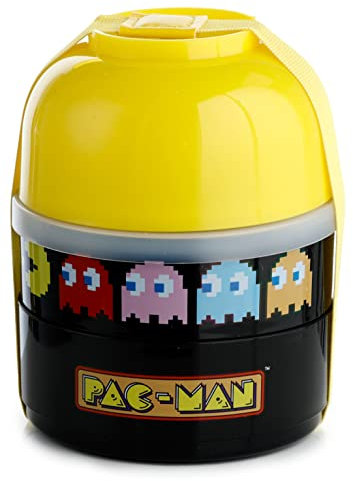Puckator Pac-Man Stacked Round Bento - Lunch Box for Adults and Kids with Compartments - Snack Box - Food Containers with Lids - Stackable Snack Pots for Kids - Meal Prep Container - Lunchbox