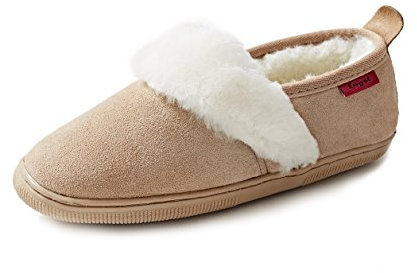 Reissner Lammfelle | Engel Hausschuh Andrea | Veloursleder | Innenfutter echtes Merino Lammfell | mit Fellkranz | beige 46