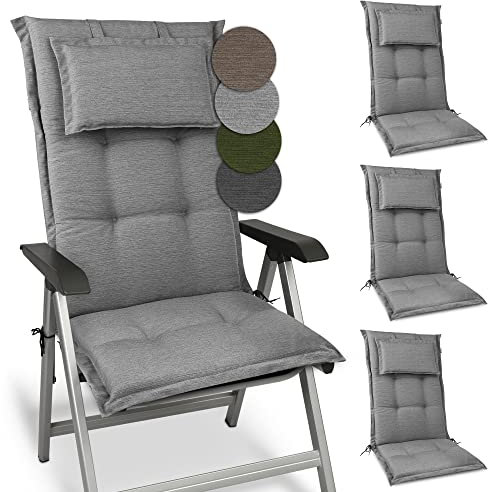 Beautissu 4er Set Premium Gartenstuhlauflage Hochlehner 120x50x7cm Dicke Polster Gartenstuhlauflage Hochlehner Auflagen Made in EU - Robuster Stoff & UV-Lichtechtheit HighLux HL Sitzkissen Hellgrau
