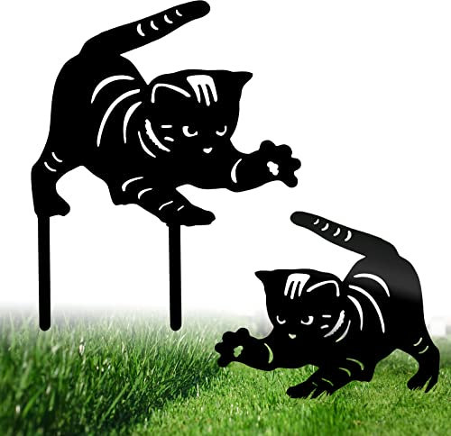 Chat du Jardin Décoration, Décor De Statue De Chat pour La Cour Enjeux De Jardin De Silhouette Animale réaliste Art de Cour de Chat Décoration pour Plancher, Pelouse, Jardin, Chemin Trottoir, Noir