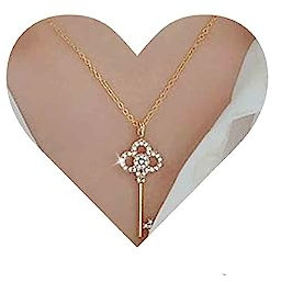 Allereya Crystal Key Pendant Necklace Gold Rhinestone Key Choker Necklace Minimal Key Necklace Chain Everyday Necklace Jewelry for Women and Girls (Gold)