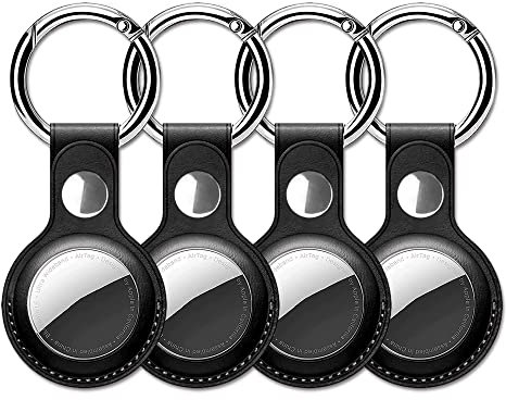 EANLOLY Airtag Anhänger Schlüsselanhänger 4er Pack,Airtag Hülle PU-Leder,Schlüsselfinder Gelten für Apple Air Tag Tracker,Es Kann Den Airtags Key Finder Schützen,Kratzer Verhindern; Schwarz