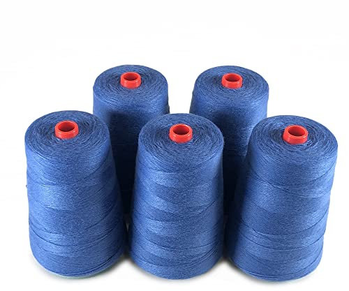 PAMPOLS Pack de 5 Bobinas de Hilo Grueso de Poliéster para Máquina Cosedora de Sacos | Cuerda de Alta Resistencia para Cerrar Costales | 5 Conos de 200 gramos cada uno | Color AZUL