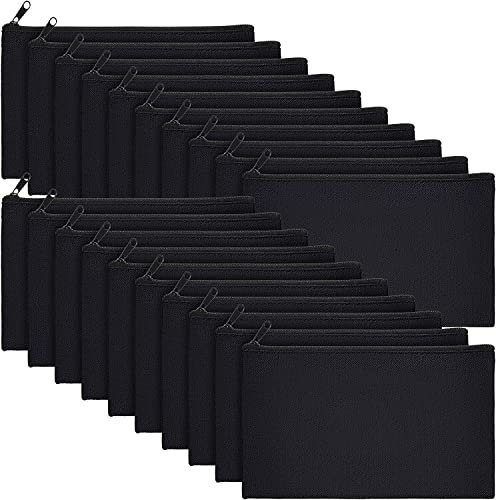 STARVAST Lot de 30 Pochette Tissu Zippée, 12 x 21 CM Trousse de Maquillage en Toile, Trousse en Tissu de Rangement, Trousses à Crayons Vierge pour École, Maquillage, DIY - Noir