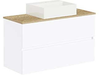 Baikal Conjunto de baño Natura. Mueble de Baño de Fondo Reducido, con Lavabo cerámico sobre Encimera. Mueble Suspendido. Mueble MONTADO. Dos Cajones sin Espejo 100 cm Fondo de 39cm