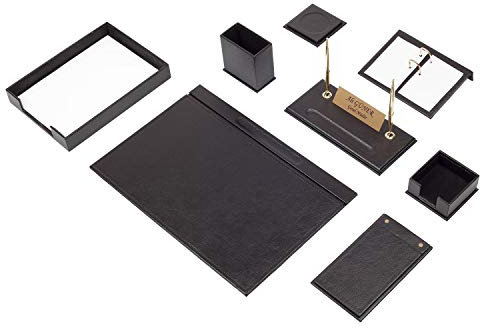 MOOGCO Schreibtisch-Set aus Leder – Schreibtisch-Organizer-Set – Büro-Schreibtischunterlagen-Zubehör – Dokumentenablage – 10 Zubehörteile – Schreibtisch-Organizer – 10 Schwarz