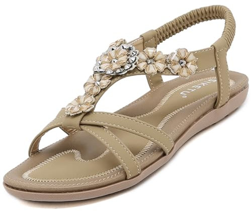 ZDQ Sandali Donna Estive Eleganti Bassi Comodi Basse Casual Bohémien Scarpe Beige 36
