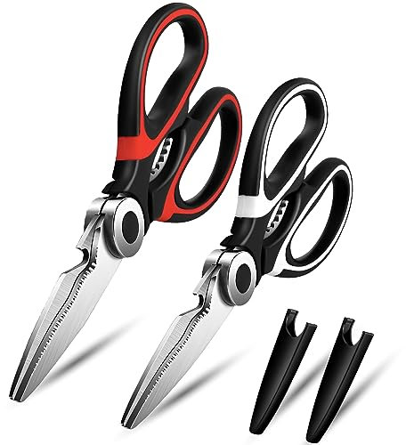 KISUOMAOYI Heavy Duty Kitchen Scissors, Sharp Kitchen Scissors Multipurpose Utility Stainless Steel Scissor, Kitchen Shears for Chicken, PoultryMeat, Vegetables, Herbs, BBQ,Bottle & Jar Opener(2pcs )