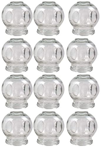 Juego de 12 Vasos de Ventosa - Diámetro 7 cm, Altura 8 cm, Diámetro Interior 4,3 cm - Ventosas de Cristal para Masaje al Vacío - Glass Cupping Банки Медицинские