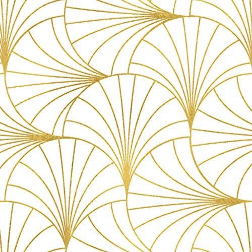 CiCiwind Peel and Stick Wallpaper 44×300cm White Gold Stripes Wallpaper Self Adhesive Wallpaper Removable Contact Paper for Living Room Bedroom Wall Furniture