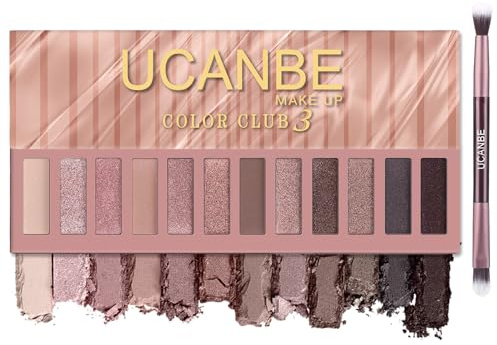 UCANBE Lidschatten Palette 12 Farben mit Pinsel - Eyeshadow Palette Matt und Schimmernde - Make Up Palette Hohe Farbwiedergabe, Wasserdicht, Langlebig (03)