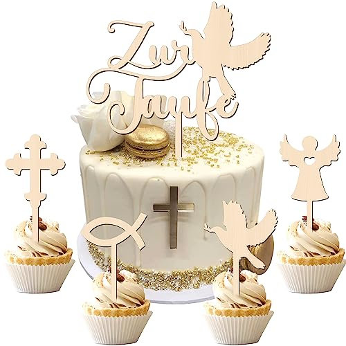 5 Stk Tortendeko Zur Kommunion Cake Topper,Taufe Holz Cake Topper,Meine Kommunion Torten Topper Taufe Tortendeko Zur Erstkommunion für Konfirmation Deko Junge Mädchen (B)