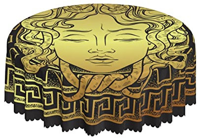 Goldene runde Tischdecke mit Medusa-Gorgonenkopf, 152,4 cm, Bedruckt, waschbar, für Esszimmer, Party, Urlaub, Herbst, Zuhause, dekorativ