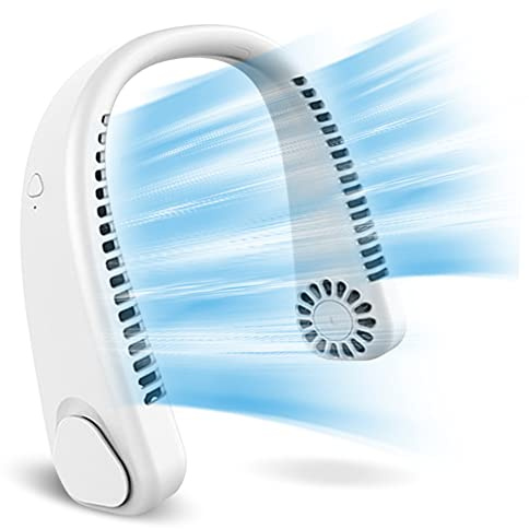 Portable Neck Fan Bladeless Fan 360°Cooling Airflow USB Rechargeable Bladeless Mini Fan 3 Speeds Hands Free Personal Fan for Housework Garden Work Outdoor Traveling Sport (White)