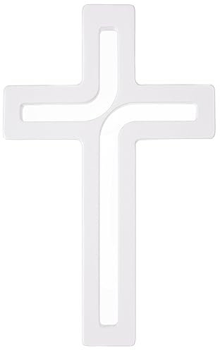 Drewniane Krzyże Hängendes Kreuz aus Buchenholz Modern Wandkreuz Kruzifix Glatte Oberfläche Hängend Holzkreuz (Weiß, 30x18x1,8cm)