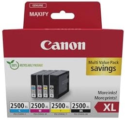 Canon PGI-2500 XL C M Y BK Vorteilspack 4 Tintenpatronen größere Reichweite XL (Schwarz XL, Cyan XL, Magenta XL, Gelb XL) Original [Umweltfreundliche Recycle-Kartonverpackung 2024]