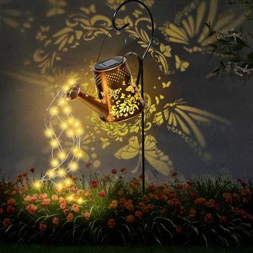 Ninonly Regadera Solar con Luces para Jardín, Luz Solar Exterior Diseño de Mariposas, Lámparas Solares Impermeable, Decoración Jardín para Patio Pathway Adornos Navidad