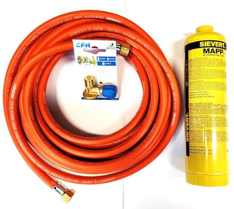 Zatechs Adaptador para conectar botellas de gas de 7/16 a quemadores de 3/8 + 5 metros de manguera de gas de 3/8+3/8 junto con la botella de gas MAPP PRO | para uso externo