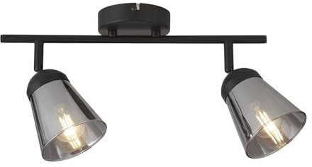 Licht-Erlebnisse Deckenspot Schwarz Grau B: 50 cm schwenkbar 2-flammig E14 Rauchglas Metall verstellbar Modern Deckenstrahler Wohnzimmer Deckenleuchte Küche