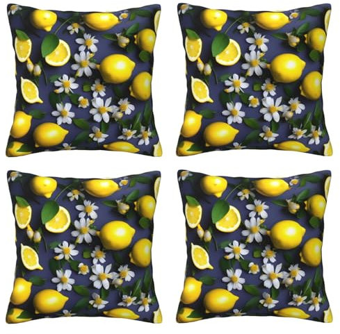 DRTGEDS Copricuscino quadrato decorativo, motivo limone e fiore, 45 x 45 cm, per divano, letto e auto