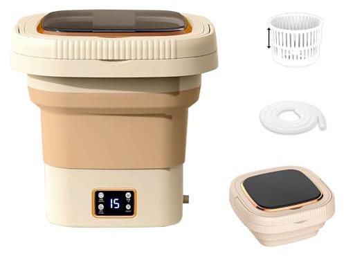 9L Cuve à Linge Pliable de Portable, Mini Machine à Laver, Lave Linge, Petite machine à laver pour les vêtements de bébé, les sous-vêtements ou les petits articles, Plat, Dortoir, Camping cream