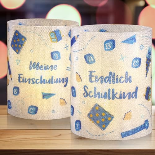 Kesote Einschulung Deko 8 Windlicht Deko Mädchen Schulanfang Junge Endlich Schulkind Meine Einschulung Tischdeko Blau Windlichter für Teelichter Kerzen