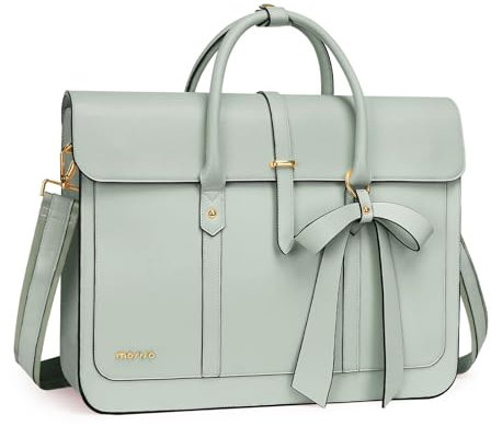 MOSISO Sacoche Ordinateur Portable femmes,17 Pouces Sac à Bandoulière Cuir PU Convertible en Sac à Dos, 17,3 Pouces Sac Messager,Sac à Main Sac d'ordinateur avec Noeud Papillon,Sage Vert