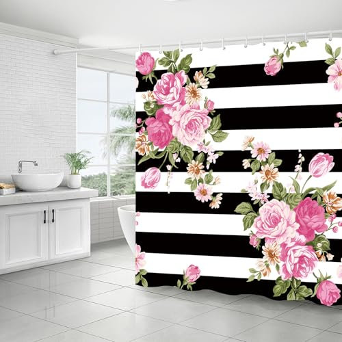FAIRYGATE Badezimmer Vorhang Blumen Vorhänge Bathtub Curtain Duschvorhang Anti Schimmel Vorhang Wasserdicht für Badezimmer Waschbar und Schnell Trocken Polyester Stoff 180 x 180 cm B9115