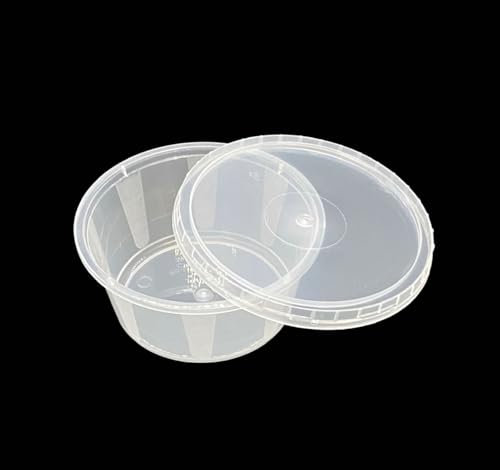 50 x 2oz | Round Food Containers | Lids Sauce Container | Plastic Pots with Seperate Lids | Sauce Cups Take Away | Deli | BPA Free (50, 2oz)
