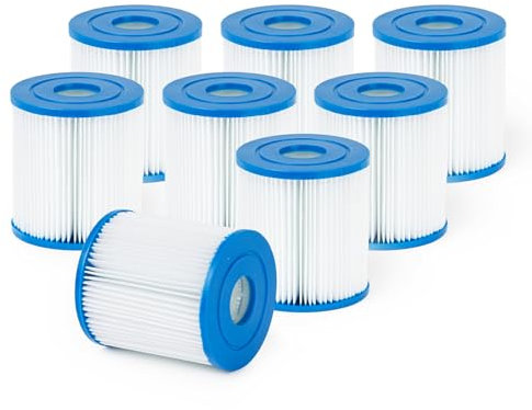 SPLASH! Pool Pump Filter Cartridges - Available in Size 1 and Size 2, Fits 300 Gal/H and 530 Gal/H Pumps, Durable PET Material, Easy to Clean and Reuse, REACH Certified (300 Gal/H Pack of 8)