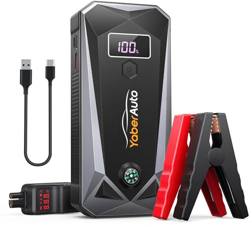Avviatore Batteria Auto, 6000A 26800mAh YaberAuto Avviatore Emergenza per Auto (Tutto Benzina/10.0L Diesel), Booster Avviamento con Ricarica Rapida USB 18W,Display LCD 3,3,Torcia 400 Lumens