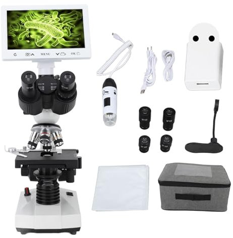 Microscopio trinocular, pantalla de 7 pulgadas, aumento de 40X a 1600X, microscopio biológico compuesto con plataforma mecánica, microscopio con cámara de laboratorio