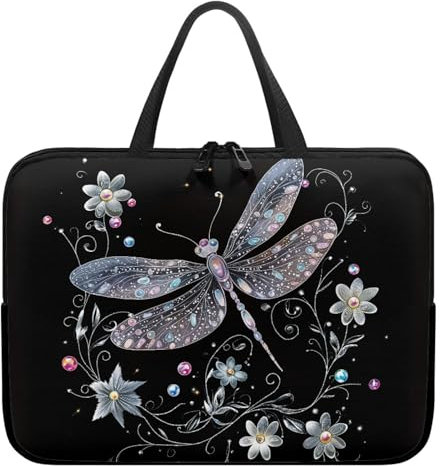 Surwin Laptop Sleeve Case with Handle, 3D Dragonfly Pattern Laptop Sleeve Bag Waterproof Computer Covers for Laptops, Laptop Cover Bag with Zipper Notebook Laptop Case (Flower,13 inch)