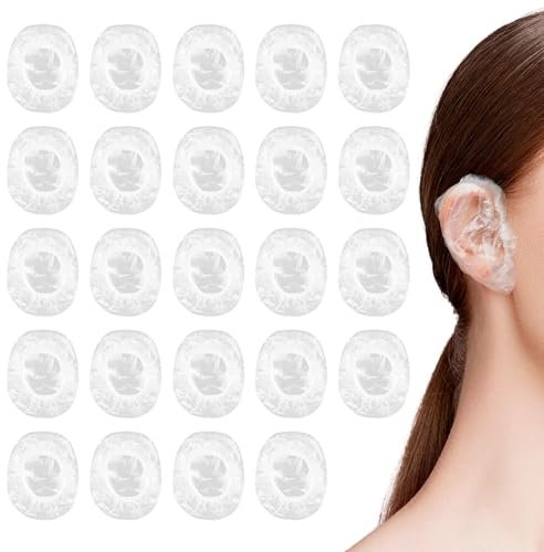 100 Pièces Protecteurs d'oreille Jetables, Claire Transparent Plastique Étanche Protection Cache-Oreilles pour Teinture Capillaire, Douche, Baignade, Salon, Spa