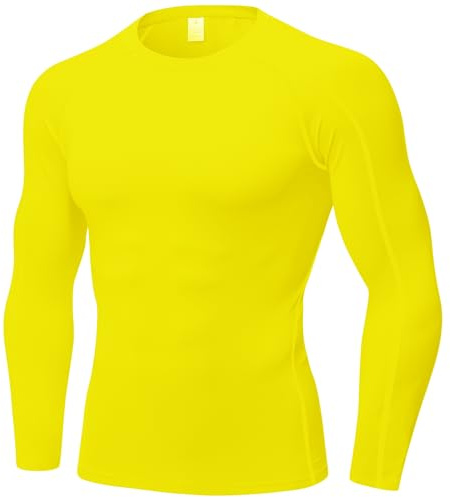 SPVISE Herren-Kompressionsshirt, kurzärmelig, Workout, Fitnessstudio, Top, cool, trocken, athletisch, Baselayer, Unterhemd, T-Shirt für Sport, Laufen, Goldgelb, L