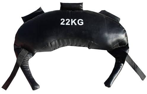 Lisaro Power Bag | Sandbag – 5kg, 8kg, 12kg, 17kg und 22kg – 5 Griffe, aus Kunstleder, Schwarz – Sandsack für Krafttraining, Fitness und Functional Training (22kg)