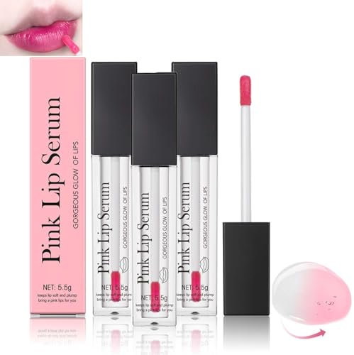 Pink Lip Serum Plumper, Rosa Lippenserum Plumper, Color Changing Lip Gloss, Hydration Lip Gloss, Glow Color Changing Lip Oil, Feuchtigkeit Und Reduziert Feine Linien, Lippenöl für Damen (3PCS, 5.5g)