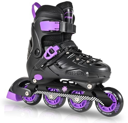 Pattini in linea per bambini regolabili per le ragazze ragazzi, pattini a rotelle in linea per la gioventù grandi bambini principianti indoor outdoor Giocare (Nero e viola, L)