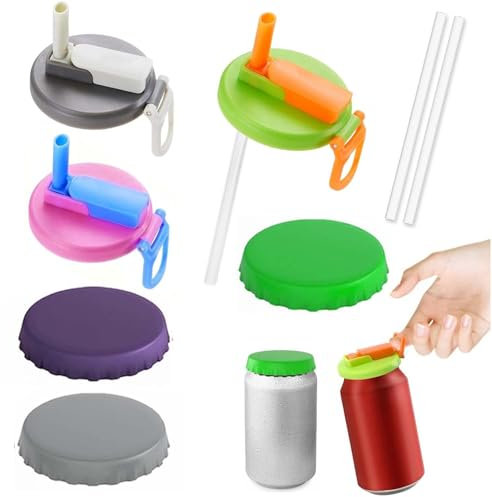 Can Lid with Straws, Pack of 3 and Without Straw Lid for Cans, Pack of 3, Drink Can Closure for Red Bull Cola, Reusable Can Stopper, Drink Cans, Beer Cans Closure