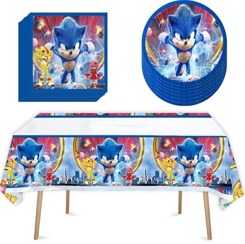 31 Pack of Blue Birthday Party Supplies, 1 Large Table Cloth 10 Plates 7 inch and 20 Napkins (Blue)