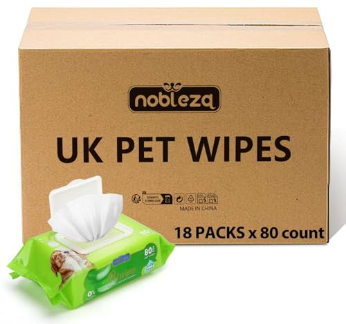 Nobleza Dog Wipes Hypoallergenic Pet Wipes for Dogs Cats, Aloe Vera Dog Cleaning Wipe for Full-Body, Paws, Face, pH-Balanced, Unscented 18 Packs, 1440 Counts in Total.