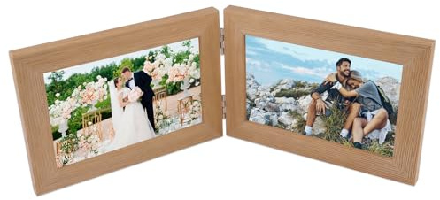 Bilderrahmen Doppelt Klappbare, Doppelbilderrahmen 10x15 (Holzfarbe) | Klappbarer Fotorahmen, Doppelter Bilderrahmen Faltbar 2 Fotos, Doppelbilderrahmen Holz, für Tischausstellung oder Geschenke