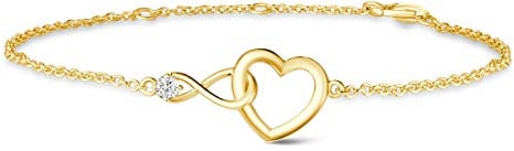 FANCIME Herz Infinity Schmuck Damen 925 Sterling Silber vergoldet Kette | Herz Unendlichkeit Anhänger Halskette Armband Valentinstag Weihnachten Geburtstag Geschenke für Frauen Mutter Ehefrau Sie
